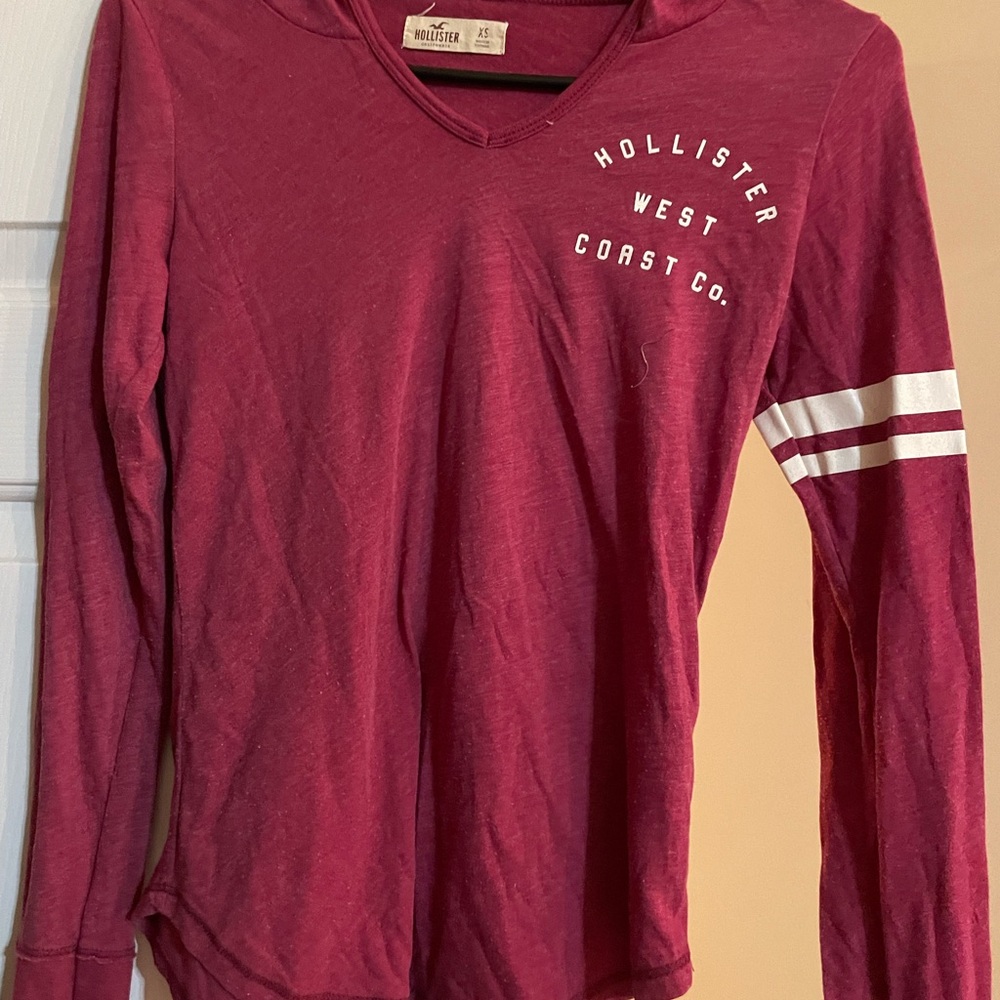 Hollister Burgundy Long Sleeve Top with White Accents